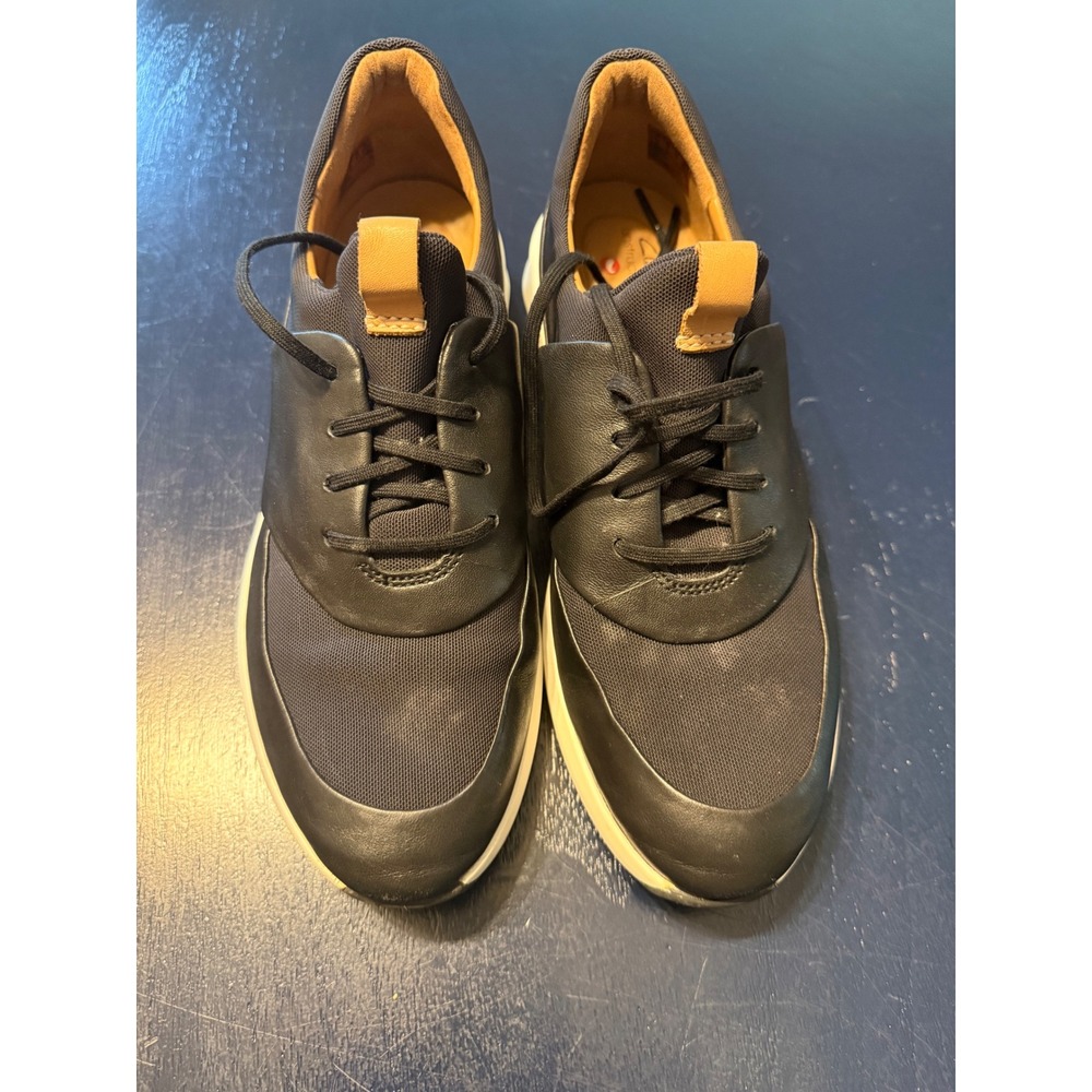 Clarks Un Rio Run Sneakers 8.5 Black Leather Mesh Athletic Walking Shoe 26140391